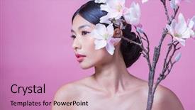  Presentation with pink flowers - Colorful slides enhanced with portrait of confident bride holding backdrop and a coral colored foreground