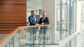  Presentation with railing - Presentation design featuring portrait-of-confident-business-colleagues background and a light gray colored foreground