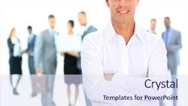  Presentation with confident - Slide set featuring portrait of confident business man background and a  colored foreground