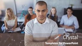  Presentation with confident - Colorful PPT theme enhanced with portrait-of-confident-businessman-holding backdrop and a  colored foreground