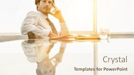  Presentation with conference table - PPT layouts consisting of portrait-of-confident-businessman background and a cream colored foreground