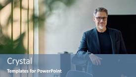  Presentation with business casual - PPT theme with portrait-of-confident-businessman background and a teal colored foreground