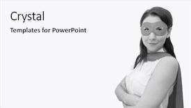  Presentation with superhero businesswoman - Theme consisting of portrait of confident businesswoman dressed as superhero standing arms crossed in office background and a white colored foreground