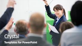  Presentation with lecture hall - Presentation consisting of portrait of confident businesswoman giving background and a dark gray colored foreground