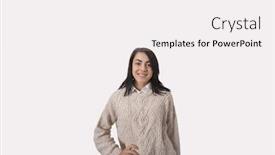  Presentation with hip - Cool new slide deck with portrait of confident businesswoman with hand on hip standing against gray background backdrop and a white colored foreground