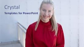  Presentation with social distancing - Slide deck with portrait-of-confident-caucasian-businesswoman background and a sky blue colored foreground