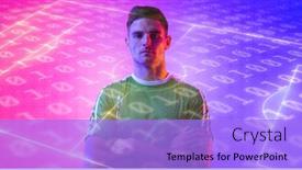  Presentation with language - Presentation theme consisting of portrait-of-confident-caucasian-sportsman background and a light blue colored foreground