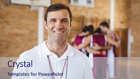  Presentation with basketball court - Slides featuring portrait of confident coach standing background and a sky blue colored foreground