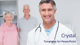  Presentation with senior couple - PPT theme consisting of portrait of confident doctor smiling background and a sky blue colored foreground