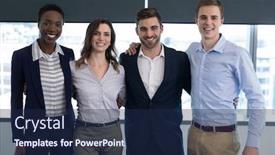  Presentation with together - Cool new presentation theme with portrait-of-confident-executives-standing backdrop and a navy blue colored foreground