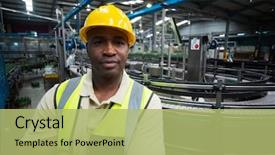  Presentation with plant factory vegetable hydroponic - PPT theme consisting of portrait of confident factory worker background and a  colored foreground