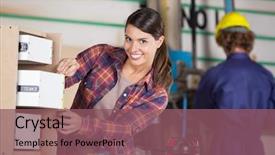  Presentation with carpenter - Cool new presentation theme with portrait of confident female carpenter backdrop and a violet colored foreground