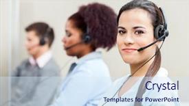  Presentation with customer service - Presentation theme having portrait of confident female customer background and a sky blue colored foreground