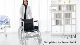 Presentation with examination - PPT theme featuring portrait-of-confident-female-doctor background and a white colored foreground