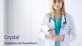  Presentation with army forces female - Cool new presentation design with portrait of confident female doctors backdrop and a sky blue colored foreground