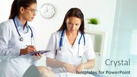  Presentation with female hospital patient - Amazing slide deck having portrait of confident female doctors during medical treatment of patient in hospital backdrop and a cool aqua colored foreground