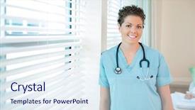  Presentation with nurse - Cool new slides with portrait of confident female nurse backdrop and a sky blue colored foreground