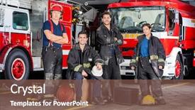  Presentation with fire station - Beautiful slide set featuring portrait of confident firefighters backdrop and a tawny brown colored foreground