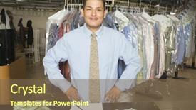 Presentation with laundry - Presentation theme featuring portrait of confident laundry owner background and a violet colored foreground