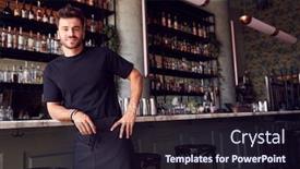  Presentation with restaurant - Amazing PPT layouts having portrait-of-confident-male-owner backdrop and a wine colored foreground