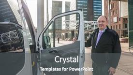  Presentation with fake taxi - Presentation design enhanced with portrait of confident male taxi background and a dark gray colored foreground