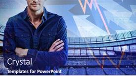  Presentation with shares - Cool new slide set with portrait of confident man with arms crossed against stocks and shares backdrop and a navy blue colored foreground