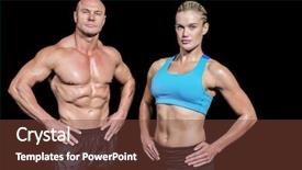  Presentation with hip - Beautiful PPT theme featuring portrait of confident man and woman with hands on hip standing against black background backdrop and a tawny brown colored foreground