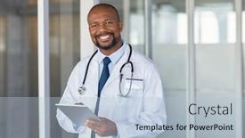  Presentation with medical smiling doctor - Amazing presentation design having portrait-of-confident-mature-black backdrop and a light blue colored foreground