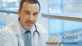  Presentation with confident - Amazing PPT theme having portrait-of-confident-mature-doctor backdrop and a light blue colored foreground