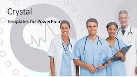  Presentation with medical - Audience pleasing PPT theme consisting of portrait of confident medical team backdrop and a light gray colored foreground