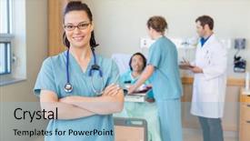  Presentation with nurse team - Presentation theme enhanced with portrait of confident nurse background and a light blue colored foreground