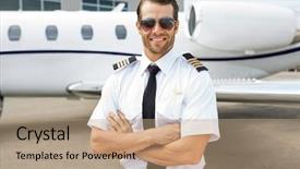  Presentation with pilot - Presentation having portrait of confident pilot smiling background and a coral colored foreground
