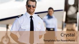  Presentation with terminal - Slide deck with portrait of confident pilot standing background and a coral colored foreground