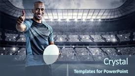  Presentation with football stadium - Audience pleasing presentation theme consisting of portrait of confident rugby player backdrop and a ocean colored foreground