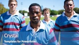  Presentation with sports field - Theme having portrait of confident rugby team background and a  colored foreground