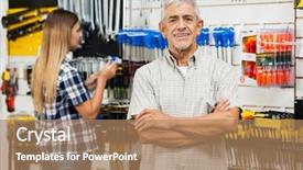  Presentation with hardware - Amazing theme having portrait of confident senior man standing arms crossed with daughter in background at hardware store backdrop and a coral colored foreground