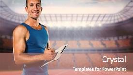  Presentation with sports coach - Beautiful presentation theme featuring portrait of confident sports coach backdrop and a coral colored foreground