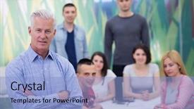  Presentation with math teacher - Cool new PPT theme with portrait of confident teacher students backdrop and a  colored foreground