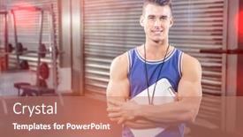  Presentation with crossfit - Slide deck enhanced with portrait of confident trainer standing with clipboard at crossfit gym background and a coral colored foreground