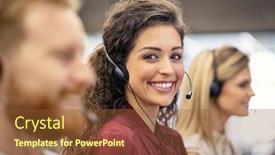  Presentation with call center - Audience pleasing PPT theme consisting of portrait-of-confident-woman-working backdrop and a tawny brown colored foreground