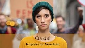  Presentation with woman rights - Beautiful presentation design featuring portrait-of-confident-woman backdrop and a gold colored foreground