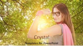  Presentation with superhero - Colorful presentation theme enhanced with portrait of confident woman in superhero costume against green leaves backdrop and a yellow colored foreground