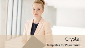  Presentation with new office - Beautiful theme featuring portrait of confident young businesswoman with file in new office backdrop and a lemonade colored foreground