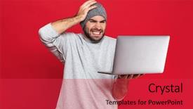  Presentation with red and silver - Amazing slide set having portrait of confused guy 30s backdrop and a red colored foreground