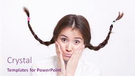  Presentation with curling - Slide set having portrait-of-confused-young-woman background and a sky blue colored foreground