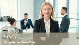  Presentation with black business - PPT theme enhanced with portrait-of-content-mature-blond background and a gray colored foreground