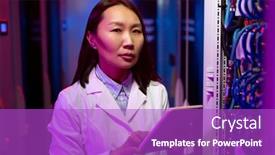  Presentation with lab coat - Presentation theme consisting of portrait-of-content-young-asian background and a purple colored foreground