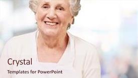  Presentation with abstract - Slide deck enhanced with portrait of cook senior woman against a abstract background background and a lemonade colored foreground