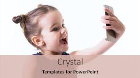  Presentation with shooting - Slides featuring portrait of cool cheerful little girl taking photo with smart phone cute kid shooting selfie on front camera isolated on white background child using a mobile phone background and a lemonade colored foreground