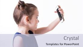  Presentation with shooting - Theme featuring portrait of cool cheerful little girl taking photo with smart phone cute kid shooting selfie on front camera isolated on white background child using a mobile phone background and a lemonade colored foreground